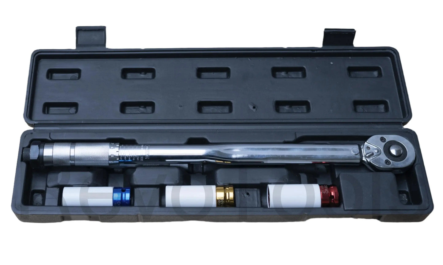 5 Delige 1/2″ Momentsleutel 40-210 Nm Inclusief 3 Krachtdoppen en Verlengstuk
Open kit Revotools