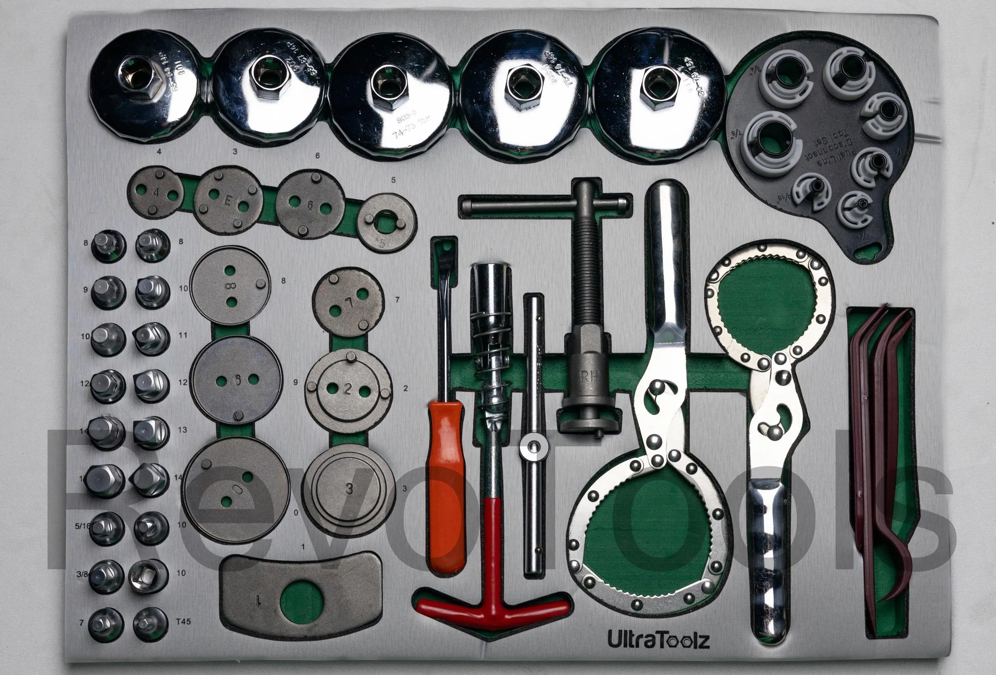 Ultratoolz Gereedschapswagen | Doppen 1/4 3/8 1/2 , steeksleutels , Moment sleutel , Ringratel olie en remmenset | 7 Lades gevuld Revotools