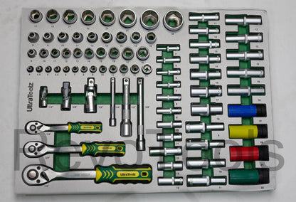Ultratoolz Gereedschapswagen | Doppen 1/4 3/8 1/2 , steeksleutels , Moment sleutel , Ringratel olie en remmenset | 7 Lades gevuld Revotools
