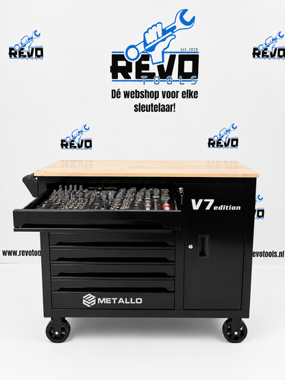 Metallo V7 Edition Gevulde Gereedschapswagen – 7 Laden gevuld met Houten Werkblad