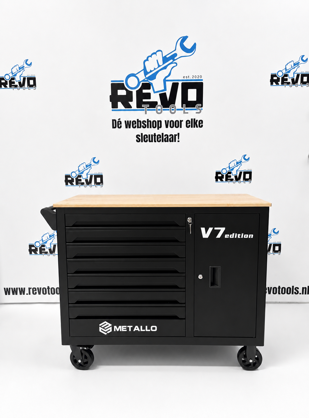 Metallo V7 Edition Gevulde Gereedschapswagen – 7 Laden gevuld met Houten Werkblad