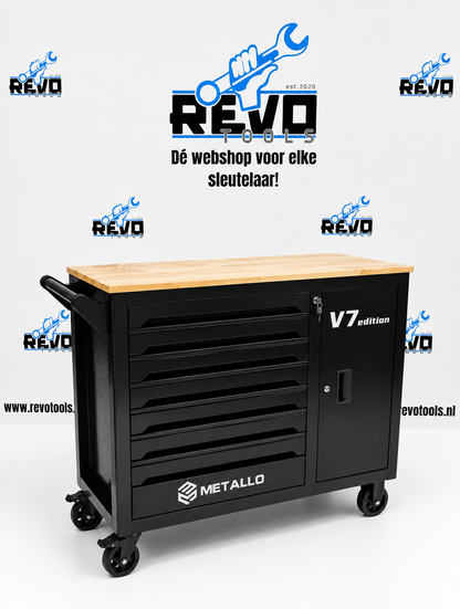 Metallo V7 Edition Gevulde Gereedschapswagen – 7 Laden gevuld met Houten Werkblad